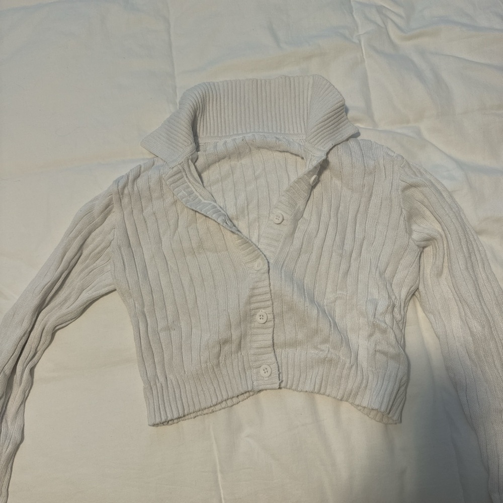 White button-up sweater